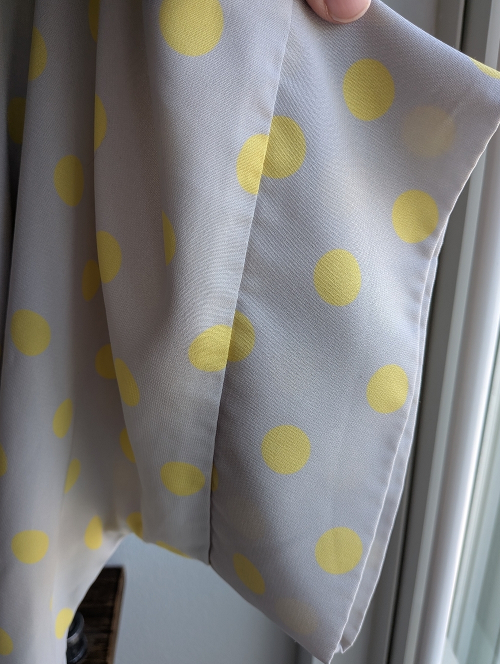 Poema Polka Dot Tunic Gray Yellow Scoop Neck Tie Waist Oversized - Picture 5 of 11